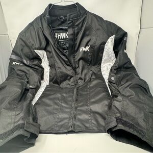 HWK Black Motorcycle touring jacket woman’s SZ XL padded, weatherproof preowned